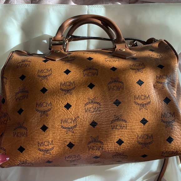 EUC MCM Cognac Visetos 2 way satchel - Picture 4 of 15